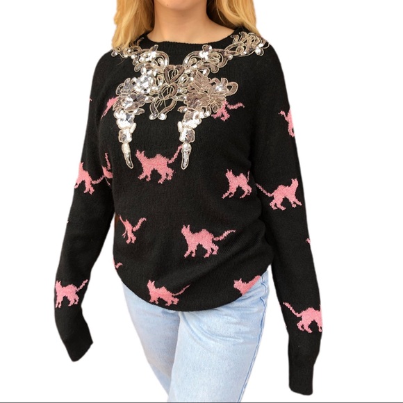 Wildfox • The Great Catsby Cat Sequin Sweater NWOT - Picture 4 of 8